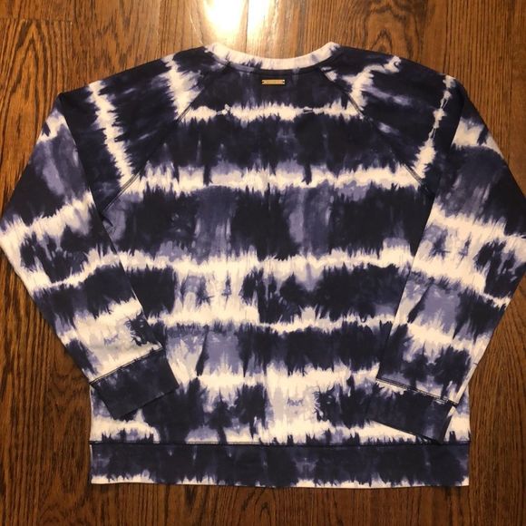 MICHAEL KORS Women’s Navy White Tie Dye Pullover Long Sleeve Crewneck Top Sz MD - Picture 6 of 14
